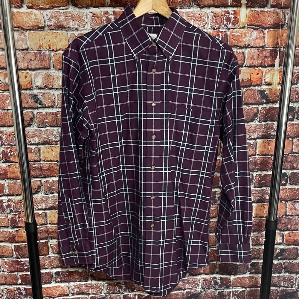 Brooks brothers Madison non-iron long sleeve Men's Purple Checkered Shirt small